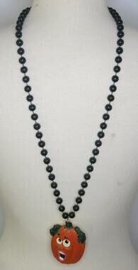 Vintage *NWT* Beistle Halloween Necklace Wacky Jack O Lantern Beads Pumpkin